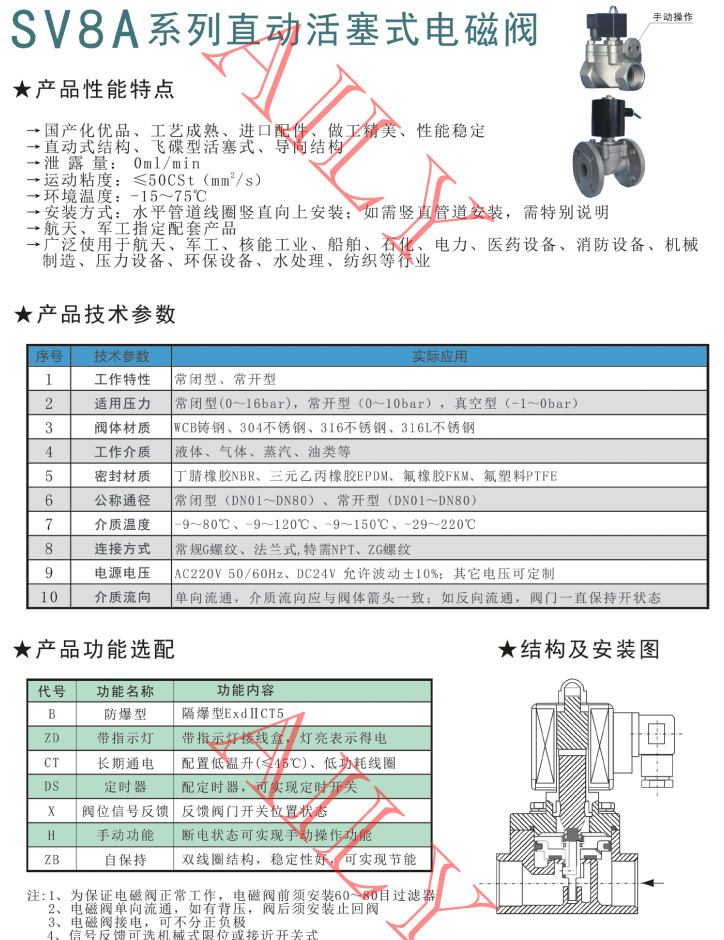 SV8A直動（dòng）、直動（dòng）活塞式電磁閥